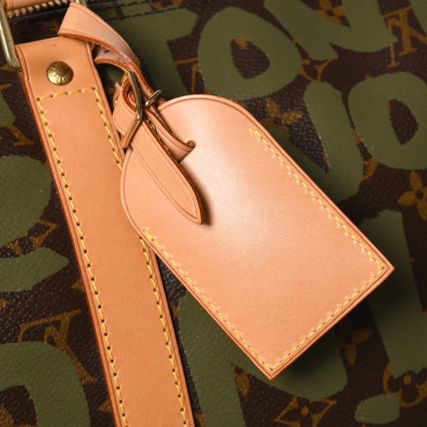 新品同様 LOUIS VUITTON ルイヴィトン モノグラム グラフィティ キーポル50 M92196 ブラウン カーキ ゴールド金具 中古 4a007564