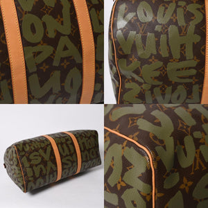 新品同様 LOUIS VUITTON ルイヴィトン モノグラム グラフィティ キーポル50 M92196 ブラウン カーキ ゴールド金具 中古 4a007564