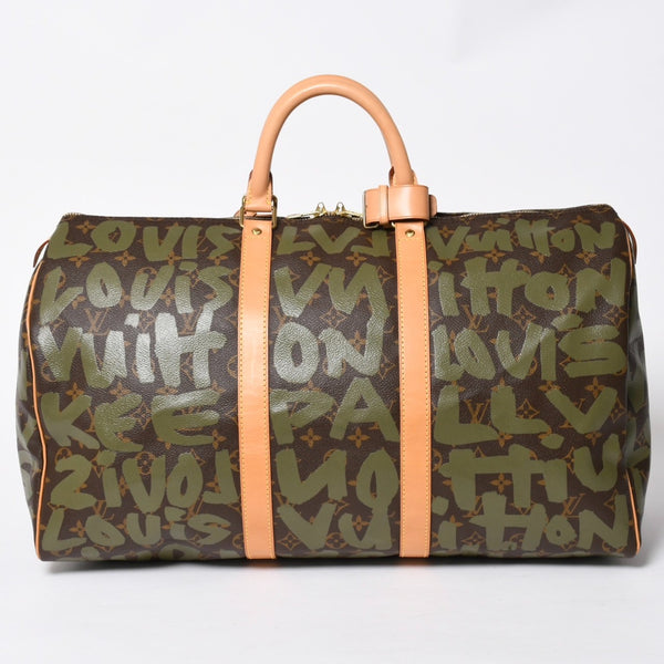 新品同様 LOUIS VUITTON ルイヴィトン モノグラム グラフィティ キーポル50 M92196 ブラウン カーキ ゴールド金具 中古 4a007564