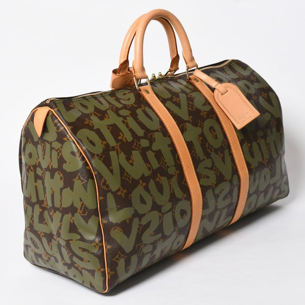 新品同様 LOUIS VUITTON ルイヴィトン モノグラム グラフィティ キーポル50 M92196 ブラウン カーキ ゴールド金具 中古 4a007564