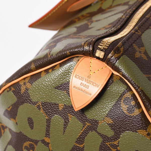 新品同様 LOUIS VUITTON ルイヴィトン モノグラム グラフィティ キーポル50 M92196 ブラウン カーキ ゴールド金具 中古 4a007564