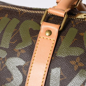 新品同様 LOUIS VUITTON ルイヴィトン モノグラム グラフィティ キーポル50 M92196 ブラウン カーキ ゴールド金具 中古 4a007564