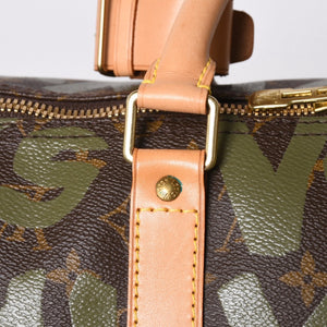 新品同様 LOUIS VUITTON ルイヴィトン モノグラム グラフィティ キーポル50 M92196 ブラウン カーキ ゴールド金具 中古 4a007564