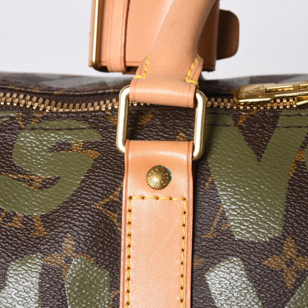 新品同様 LOUIS VUITTON ルイヴィトン モノグラム グラフィティ キーポル50 M92196 ブラウン カーキ ゴールド金具 中古 4a007564