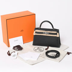 新品未使用 オーダー品 HERMES エルメス Mini Kelly2 ミニケリー2 ミニハンドバッグ ブラック イエロー エプソン K刻印 シルバー金具 中古 4a007567