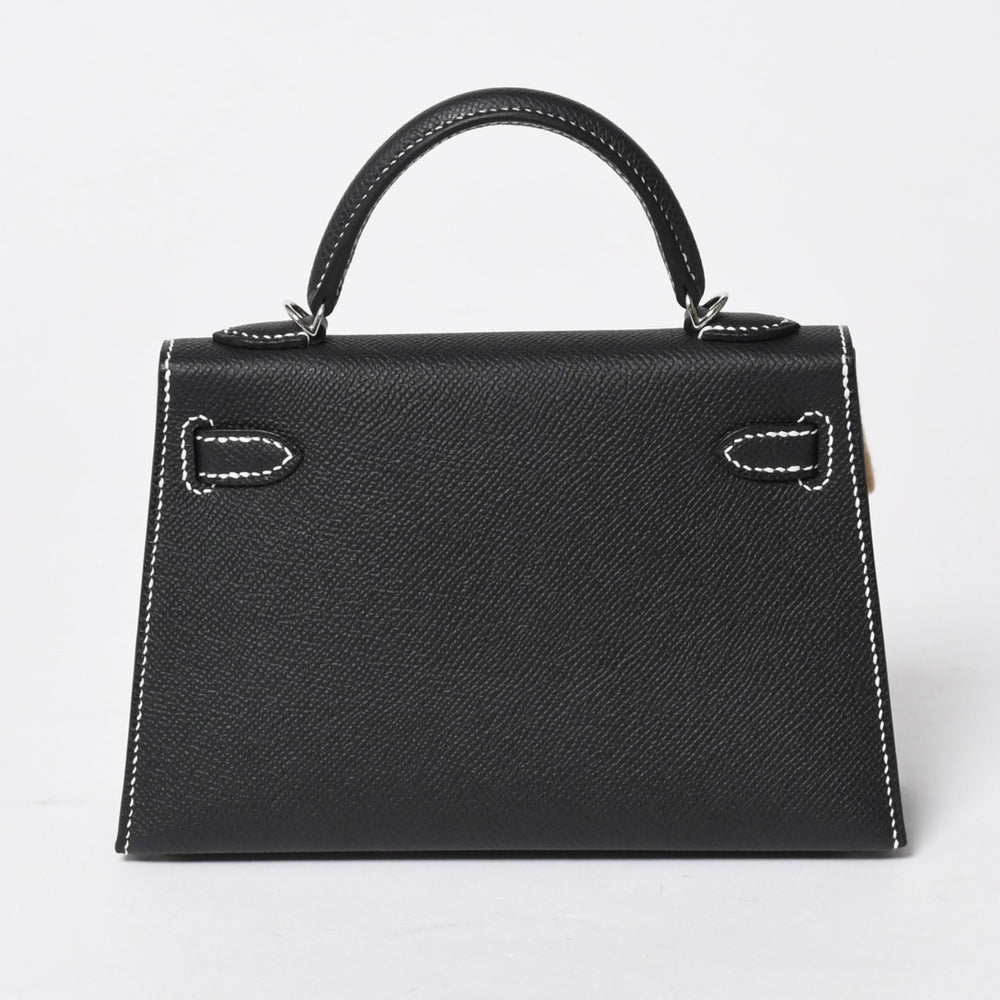 新品未使用 オーダー品 HERMES エルメス Mini Kelly2 ミニケリー2 ミニハンドバッグ ブラック イエロー エプソン K刻印 シルバー金具 中古 4a007567