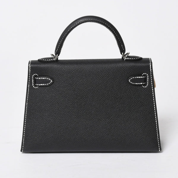 新品未使用 オーダー品 HERMES エルメス Mini Kelly2 ミニケリー2 ミニハンドバッグ ブラック イエロー エプソン K刻印 シルバー金具 中古 4a007567
