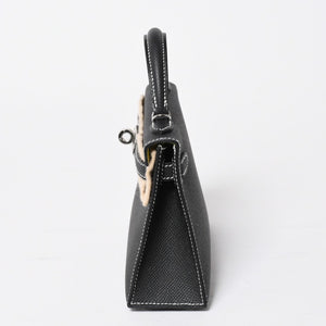 新品未使用 オーダー品 HERMES エルメス Mini Kelly2 ミニケリー2 ミニハンドバッグ ブラック イエロー エプソン K刻印 シルバー金具 中古 4a007567