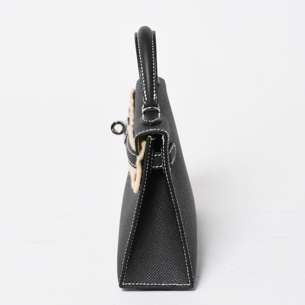 新品未使用 オーダー品 HERMES エルメス Mini Kelly2 ミニケリー2 ミニハンドバッグ ブラック イエロー エプソン K刻印 シルバー金具 中古 4a007567