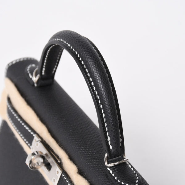 新品未使用 オーダー品 HERMES エルメス Mini Kelly2 ミニケリー2 ミニハンドバッグ ブラック イエロー エプソン K刻印 シルバー金具 中古 4a007567
