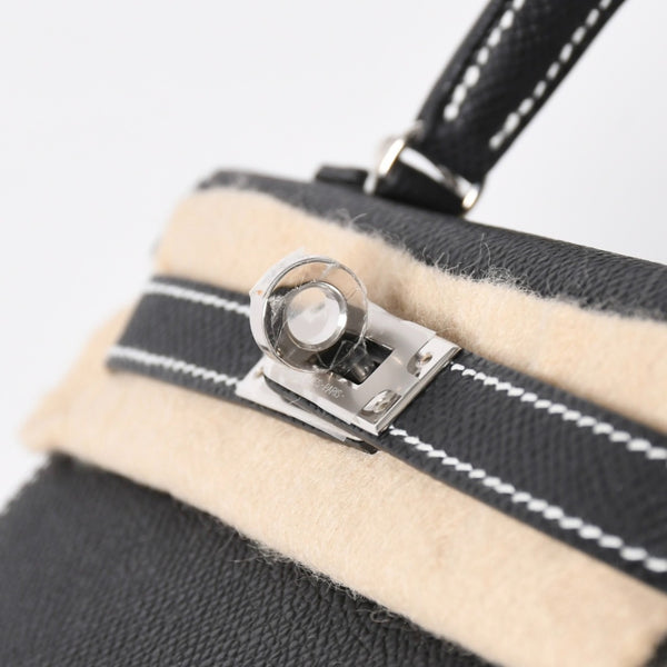 新品未使用 オーダー品 HERMES エルメス Mini Kelly2 ミニケリー2 ミニハンドバッグ ブラック イエロー エプソン K刻印 シルバー金具 中古 4a007567