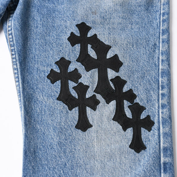 極美品 CHROME HEARTS × Levi's クロムハーツ リーバイス 517 クロスパッチ デニムパンツ インディゴブルー ブラック サイズ34 中古 4a007570
