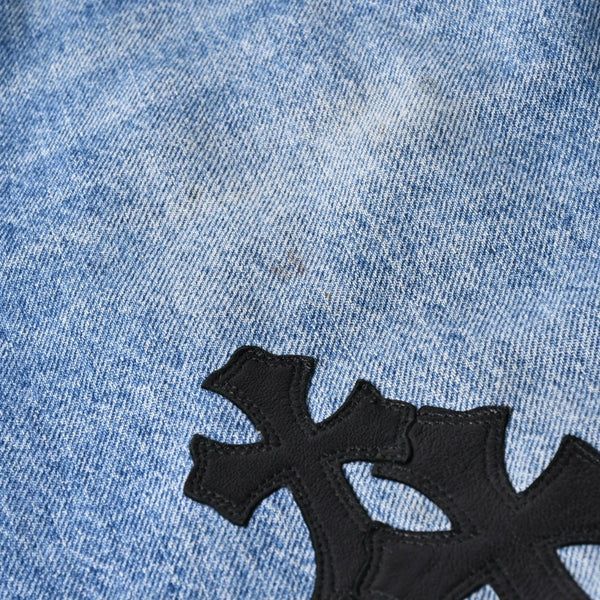 極美品 CHROME HEARTS × Levi's クロムハーツ リーバイス 517 クロスパッチ デニムパンツ インディゴブルー ブラック サイズ34 中古 4a007570