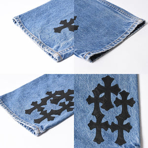 極美品 CHROME HEARTS × Levi's クロムハーツ リーバイス 517 クロスパッチ デニムパンツ インディゴブルー ブラック サイズ34 中古 4a007570