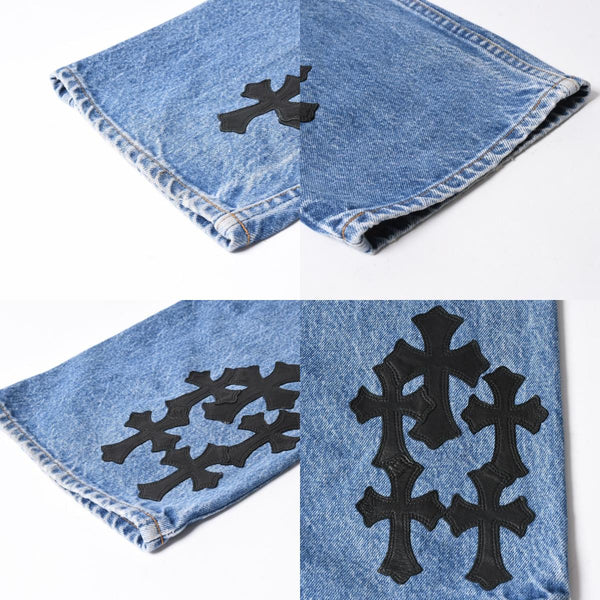極美品 CHROME HEARTS × Levi's クロムハーツ リーバイス 517 クロスパッチ デニムパンツ インディゴブルー ブラック サイズ34 中古 4a007570