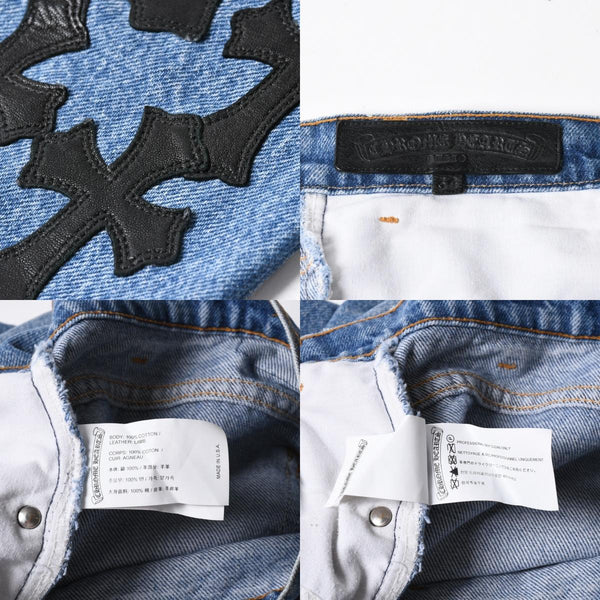 極美品 CHROME HEARTS × Levi's クロムハーツ リーバイス 517 クロスパッチ デニムパンツ インディゴブルー ブラック サイズ34 中古 4a007570