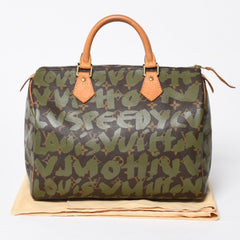 極美品 LOUIS VUITTON ルイヴィトン ハンドバッグ スピーディ30 モノグラムグラフィティ カーキ M92194 ゴールド金具 中古 4a007563