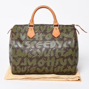 極美品 LOUIS VUITTON ルイヴィトン ハンドバッグ スピーディ30 モノグラムグラフィティ カーキ M92194 ゴールド金具 中古 4a007563