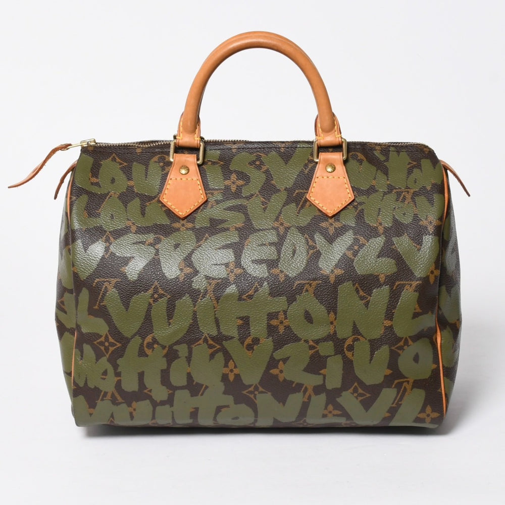 極美品 LOUIS VUITTON ルイヴィトン ハンドバッグ スピーディ30 モノグラムグラフィティ カーキ M92194 ゴールド金具 中古 4a007563