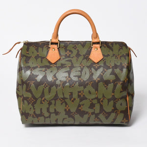 極美品 LOUIS VUITTON ルイヴィトン ハンドバッグ スピーディ30 モノグラムグラフィティ カーキ M92194 ゴールド金具 中古 4a007563
