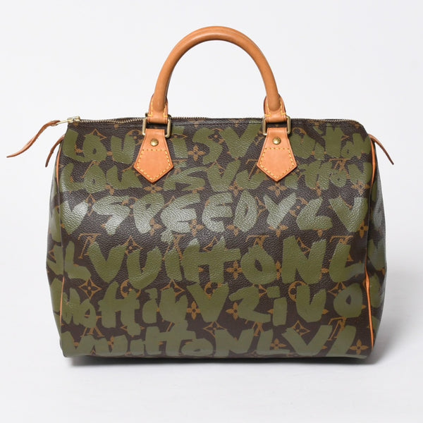 極美品 LOUIS VUITTON ルイヴィトン ハンドバッグ スピーディ30 モノグラムグラフィティ カーキ M92194 ゴールド金具 中古 4a007563