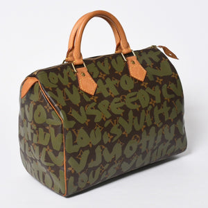 極美品 LOUIS VUITTON ルイヴィトン ハンドバッグ スピーディ30 モノグラムグラフィティ カーキ M92194 ゴールド金具 中古 4a007563