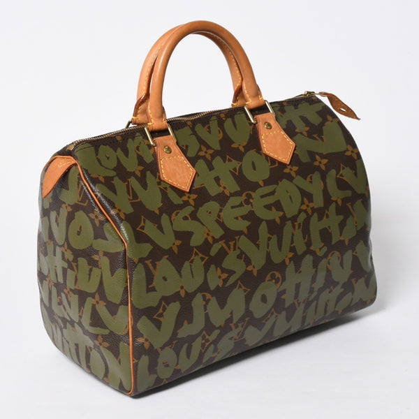 極美品 LOUIS VUITTON ルイヴィトン ハンドバッグ スピーディ30 モノグラムグラフィティ カーキ M92194 ゴールド金具 中古 4a007563