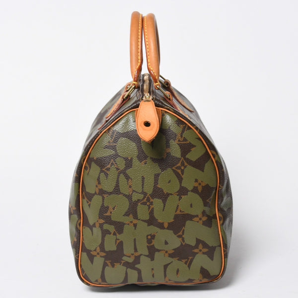 極美品 LOUIS VUITTON ルイヴィトン ハンドバッグ スピーディ30 モノグラムグラフィティ カーキ M92194 ゴールド金具 中古 4a007563