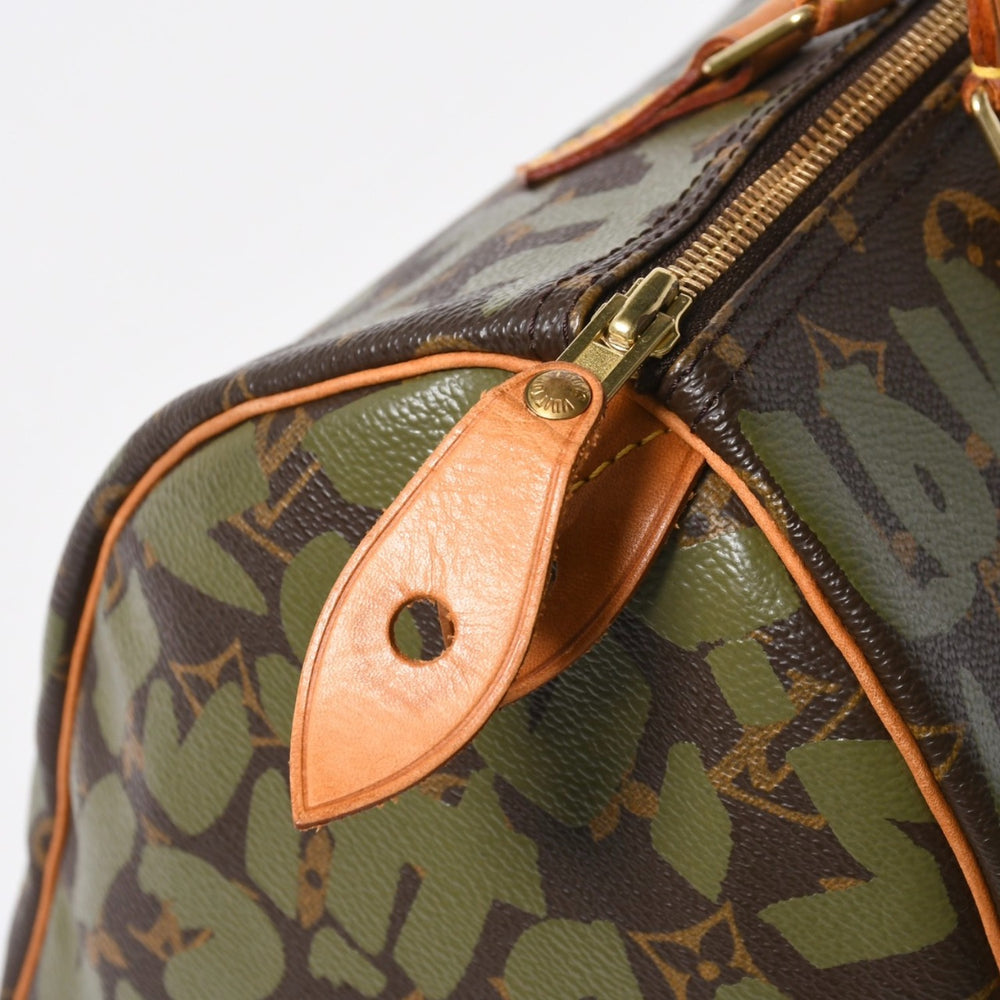 極美品 LOUIS VUITTON ルイヴィトン ハンドバッグ スピーディ30 モノグラムグラフィティ カーキ M92194 ゴールド金具 中古 4a007563