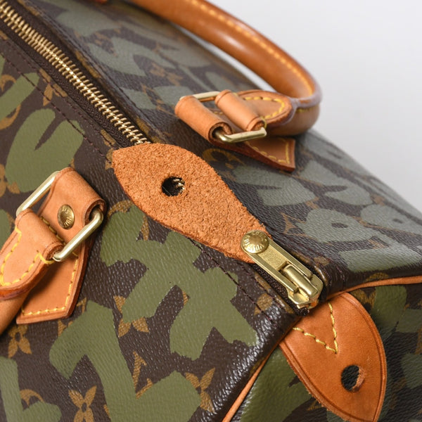 極美品 LOUIS VUITTON ルイヴィトン ハンドバッグ スピーディ30 モノグラムグラフィティ カーキ M92194 ゴールド金具 中古 4a007563