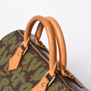 極美品 LOUIS VUITTON ルイヴィトン ハンドバッグ スピーディ30 モノグラムグラフィティ カーキ M92194 ゴールド金具 中古 4a007563