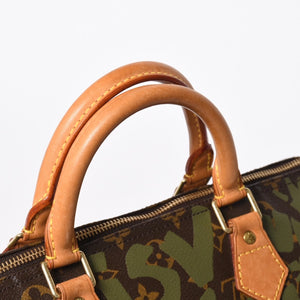 極美品 LOUIS VUITTON ルイヴィトン ハンドバッグ スピーディ30 モノグラムグラフィティ カーキ M92194 ゴールド金具 中古 4a007563