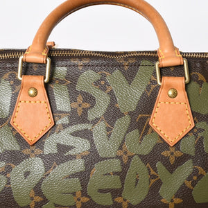 極美品 LOUIS VUITTON ルイヴィトン ハンドバッグ スピーディ30 モノグラムグラフィティ カーキ M92194 ゴールド金具 中古 4a007563