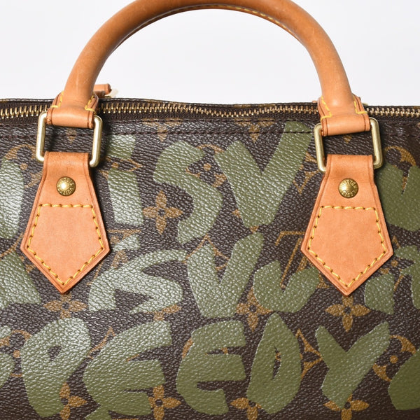 極美品 LOUIS VUITTON ルイヴィトン ハンドバッグ スピーディ30 モノグラムグラフィティ カーキ M92194 ゴールド金具 中古 4a007563