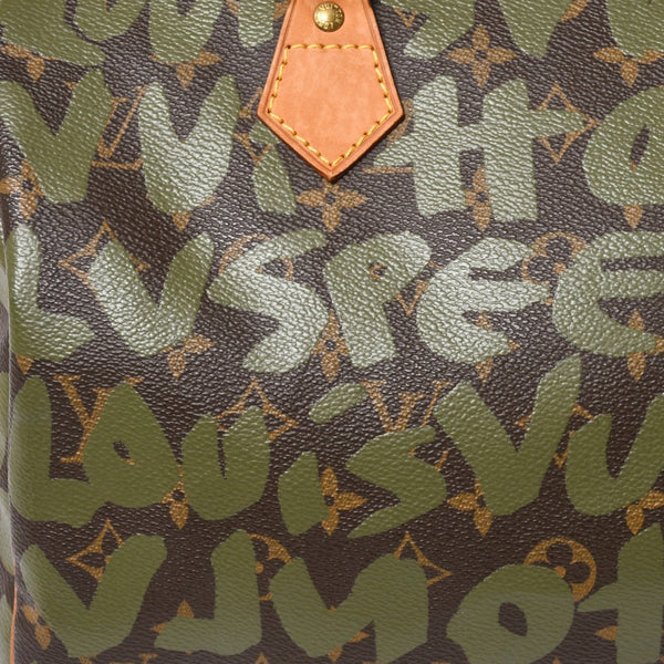 極美品 LOUIS VUITTON ルイヴィトン ハンドバッグ スピーディ30 モノグラムグラフィティ カーキ M92194 ゴールド金具 中古 4a007563