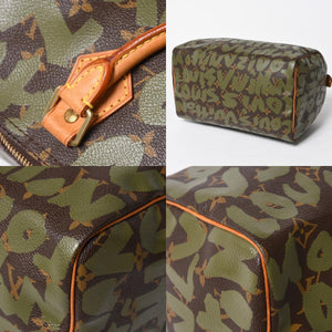 極美品 LOUIS VUITTON ルイヴィトン ハンドバッグ スピーディ30 モノグラムグラフィティ カーキ M92194 ゴールド金具 中古 4a007563