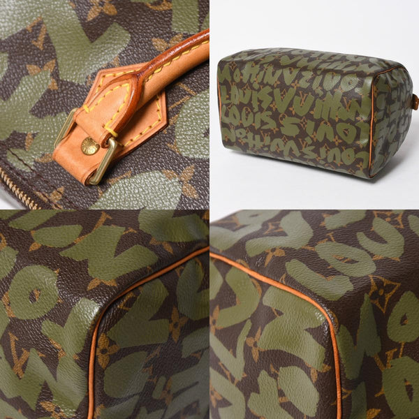 極美品 LOUIS VUITTON ルイヴィトン ハンドバッグ スピーディ30 モノグラムグラフィティ カーキ M92194 ゴールド金具 中古 4a007563
