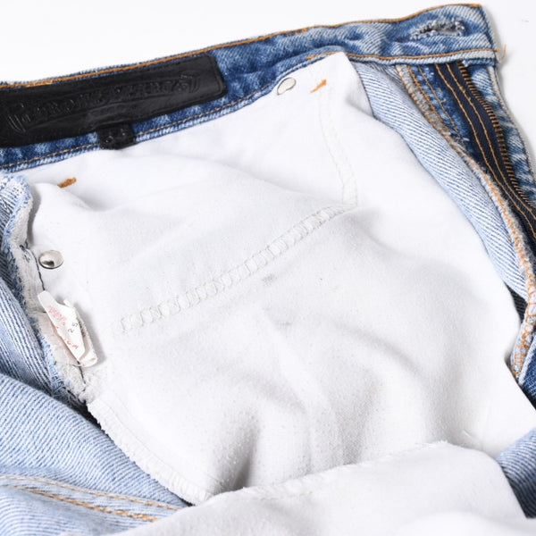 極美品 CHROME HEARTS × Levi's クロムハーツ リーバイス 517 クロスパッチ デニムパンツ インディゴブルー ブラック サイズ34 中古 4a007570