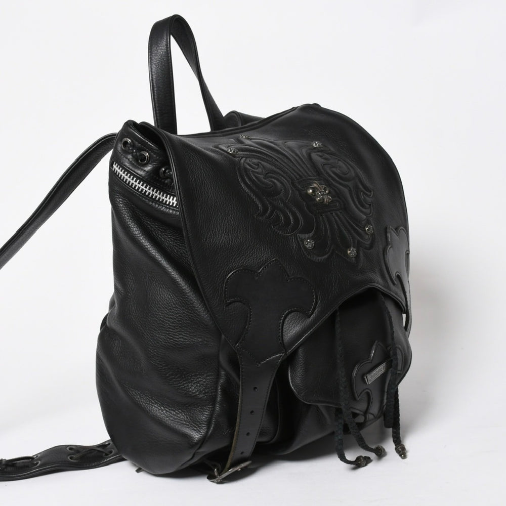 極美品 CHROME HEARTS クロムハーツ BSフレア バックパック リュック ガンスリンガー レザー シルバー925 ブラック 中古 4a007573