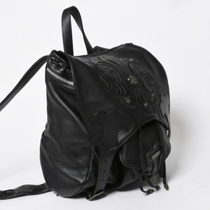 極美品 CHROME HEARTS クロムハーツ BSフレア バックパック リュック ガンスリンガー レザー シルバー925 ブラック 中古 4a007573