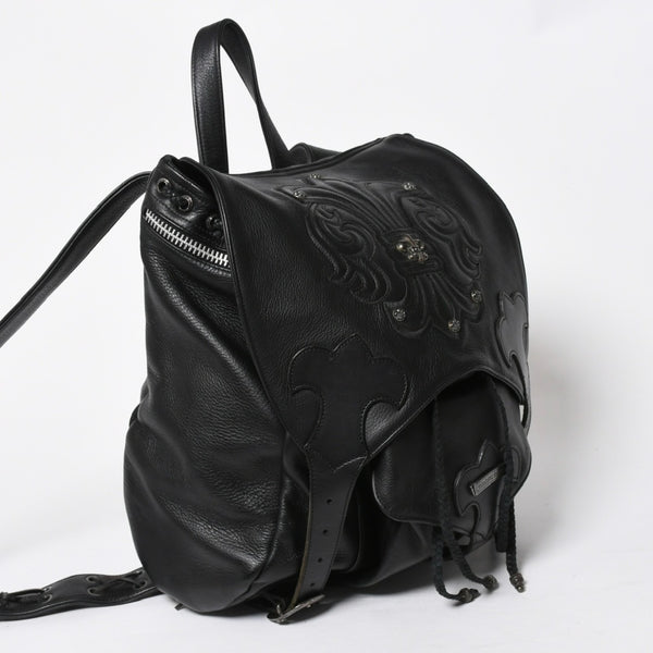 極美品 CHROME HEARTS クロムハーツ BSフレア バックパック リュック ガンスリンガー レザー シルバー925 ブラック 中古 4a007573