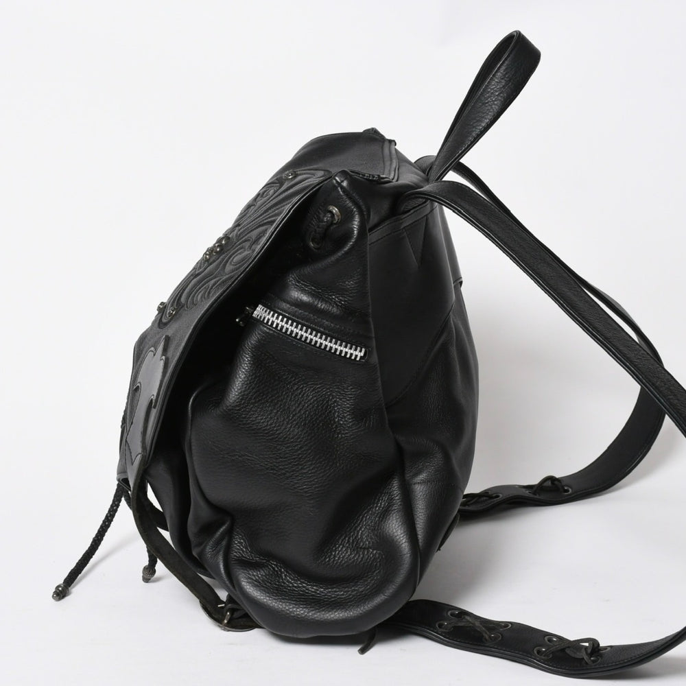 極美品 CHROME HEARTS クロムハーツ BSフレア バックパック リュック ガンスリンガー レザー シルバー925 ブラック 中古 4a007573