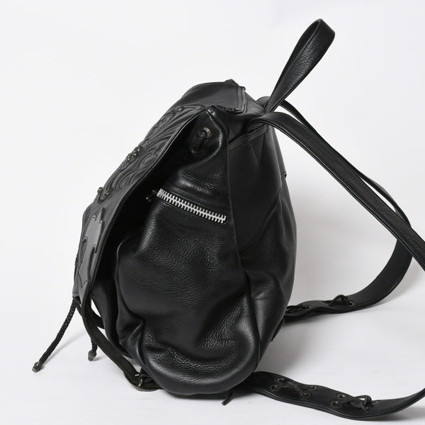 極美品 CHROME HEARTS クロムハーツ BSフレア バックパック リュック ガンスリンガー レザー シルバー925 ブラック 中古 4a007573