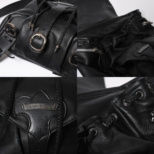 極美品 CHROME HEARTS クロムハーツ BSフレア バックパック リュック ガンスリンガー レザー シルバー925 ブラック 中古 4a007573