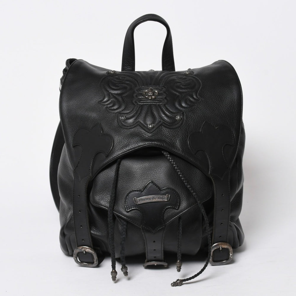 極美品 CHROME HEARTS クロムハーツ BSフレア バックパック リュック ガンスリンガー レザー シルバー925 ブラック 中古 4a007573