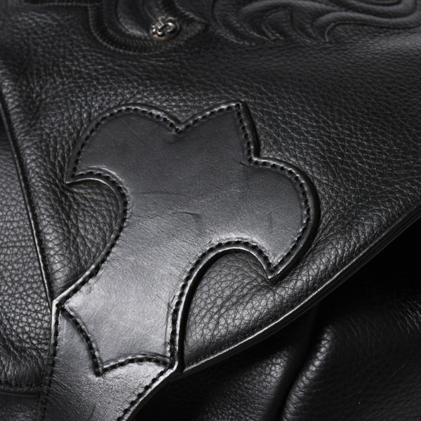 極美品 CHROME HEARTS クロムハーツ BSフレア バックパック リュック ガンスリンガー レザー シルバー925 ブラック 中古 4a007573