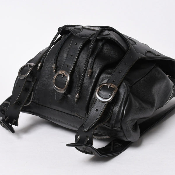 極美品 CHROME HEARTS クロムハーツ BSフレア バックパック リュック ガンスリンガー レザー シルバー925 ブラック 中古 4a007573