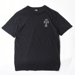極美品 CHROME HEARTS クロムハーツ オールド バックCHクロスプリント Tシャツ ブラック Mサイズ カットソー 半袖 中古 4a007320