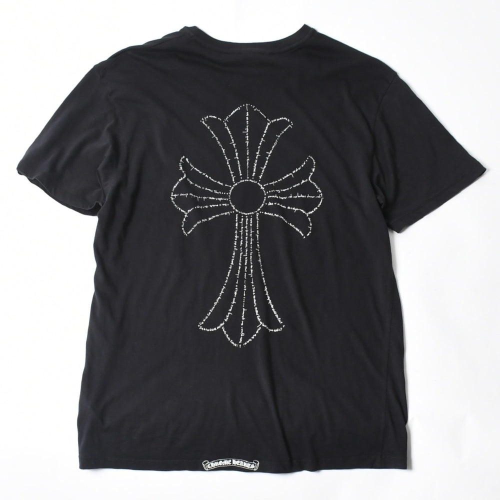 極美品 CHROME HEARTS クロムハーツ オールド バックCHクロスプリント Tシャツ ブラック Mサイズ カットソー 半袖 中古 4a007320