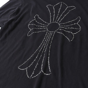 極美品 CHROME HEARTS クロムハーツ オールド バックCHクロスプリント Tシャツ ブラック Mサイズ カットソー 半袖 中古 4a007320